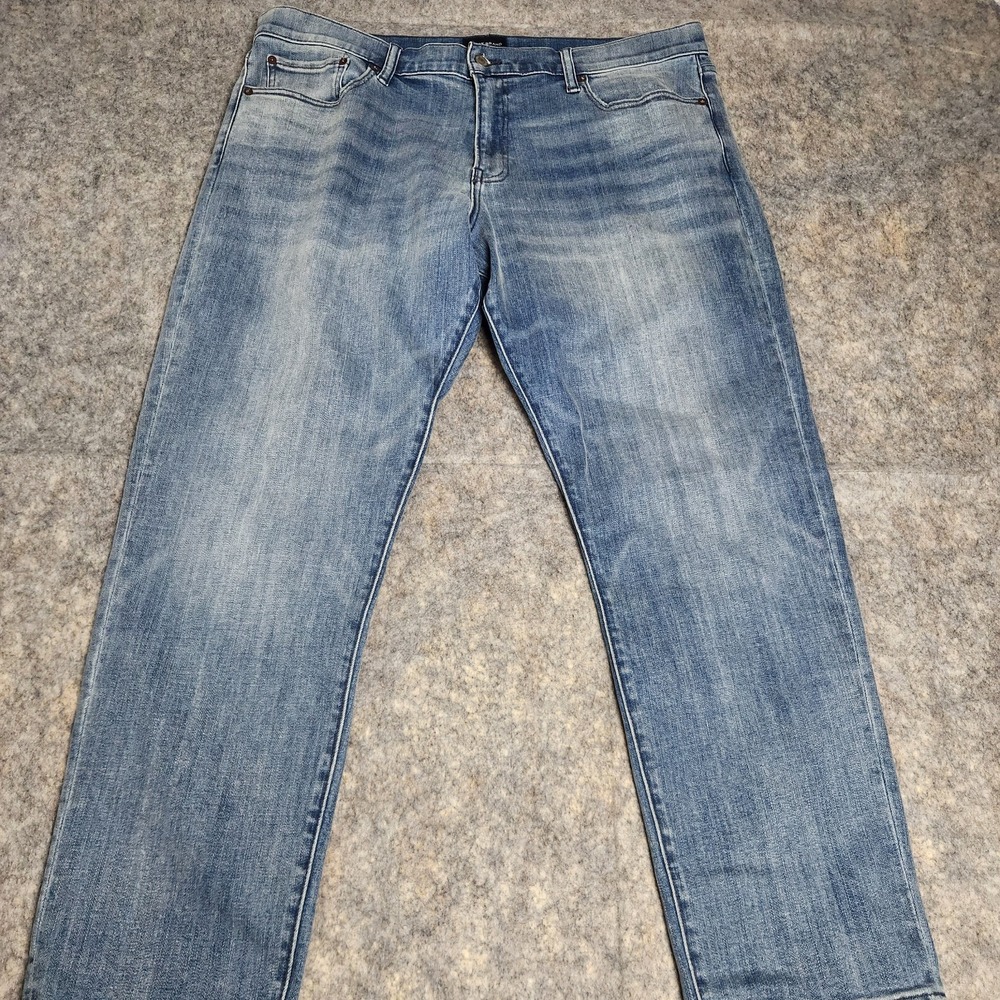 Lucky Brand 410 Athletic Straight Jeans Men 40x30 Blue Light Wash Denim Whiskers